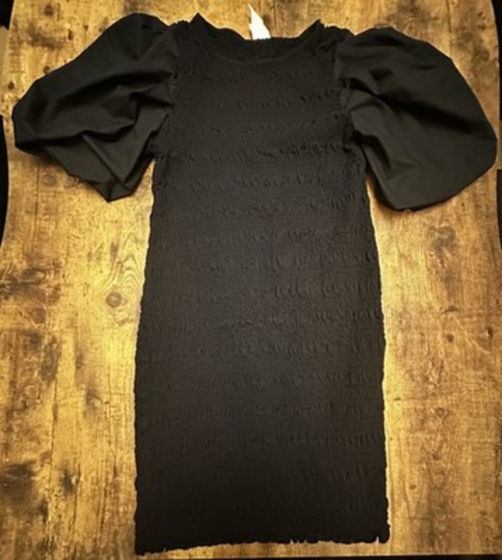 H&M Black Smocked Mini Dress with Puff Sleeves